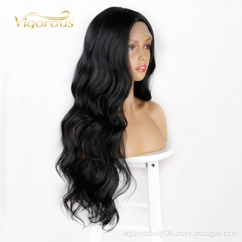 Cheap Long Afro Hot Sale For Women Water Wave Heat Resistant Wholesale Black Fiber Vendors Synthetic Lace Front Wig
